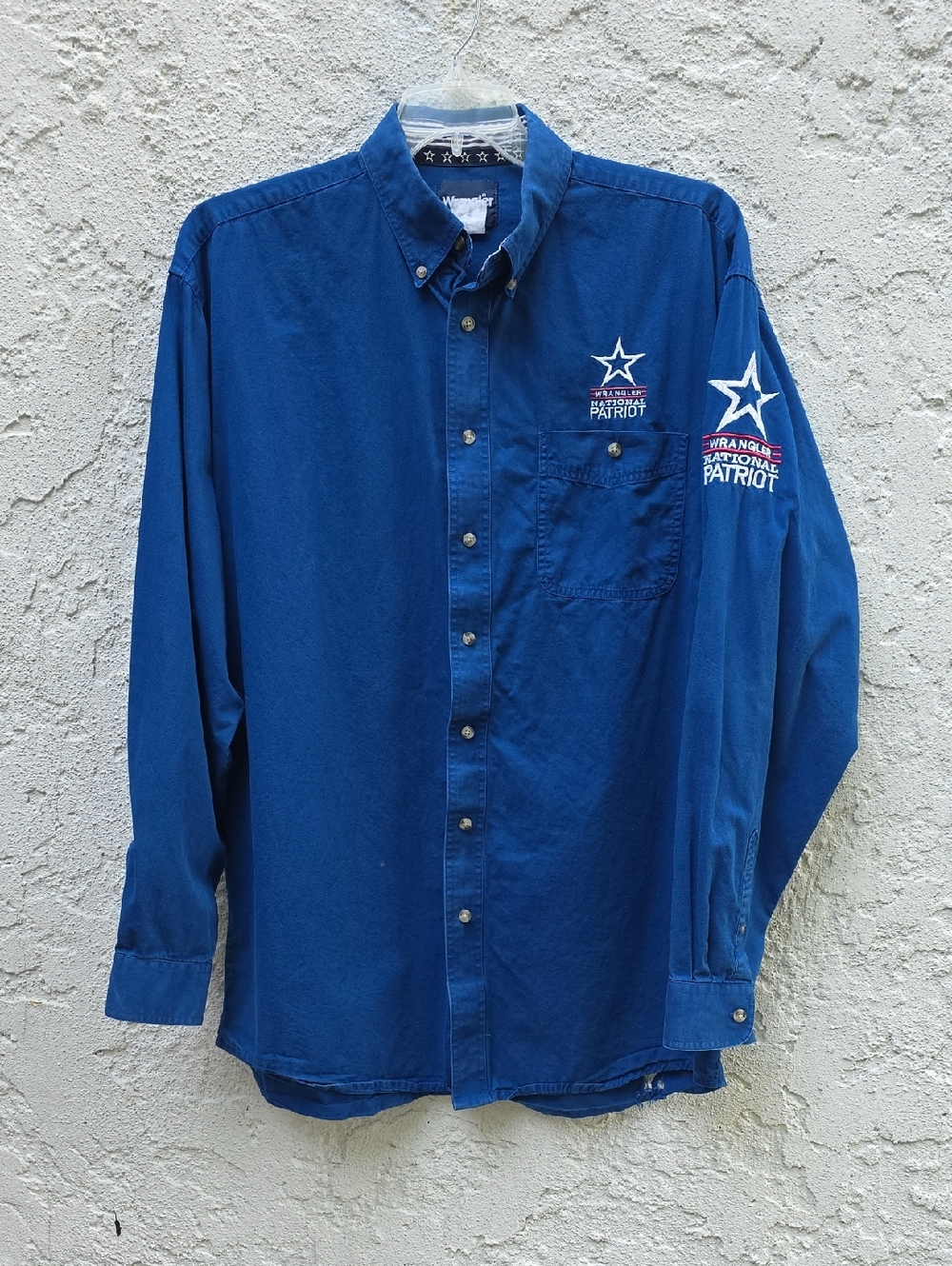 Vintage Wrangler Navy Royal Blue National Patriot USA Button-Down Western Shirt